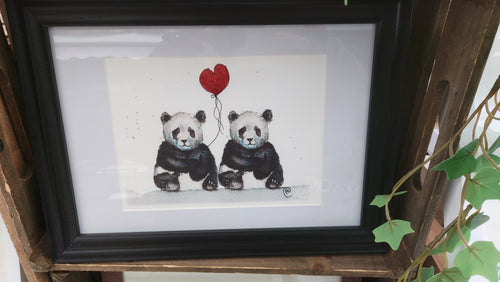 Panda Love A4 framed print
