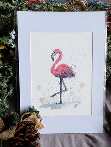 Flamingo Print Mounted
