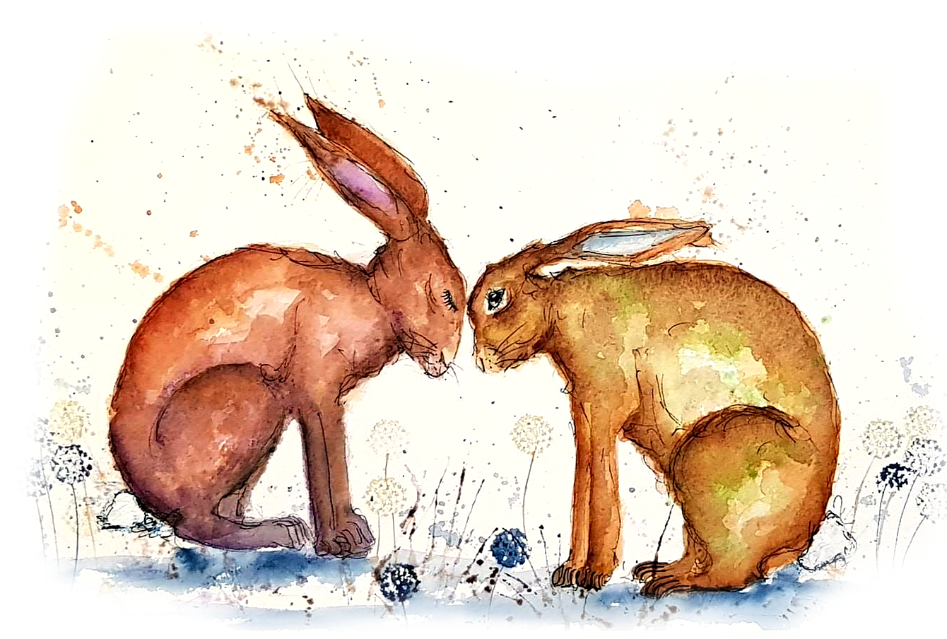 Hare Kisses mounted print
